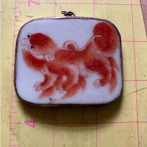 Porcelain Pendant with Red Lion Design
